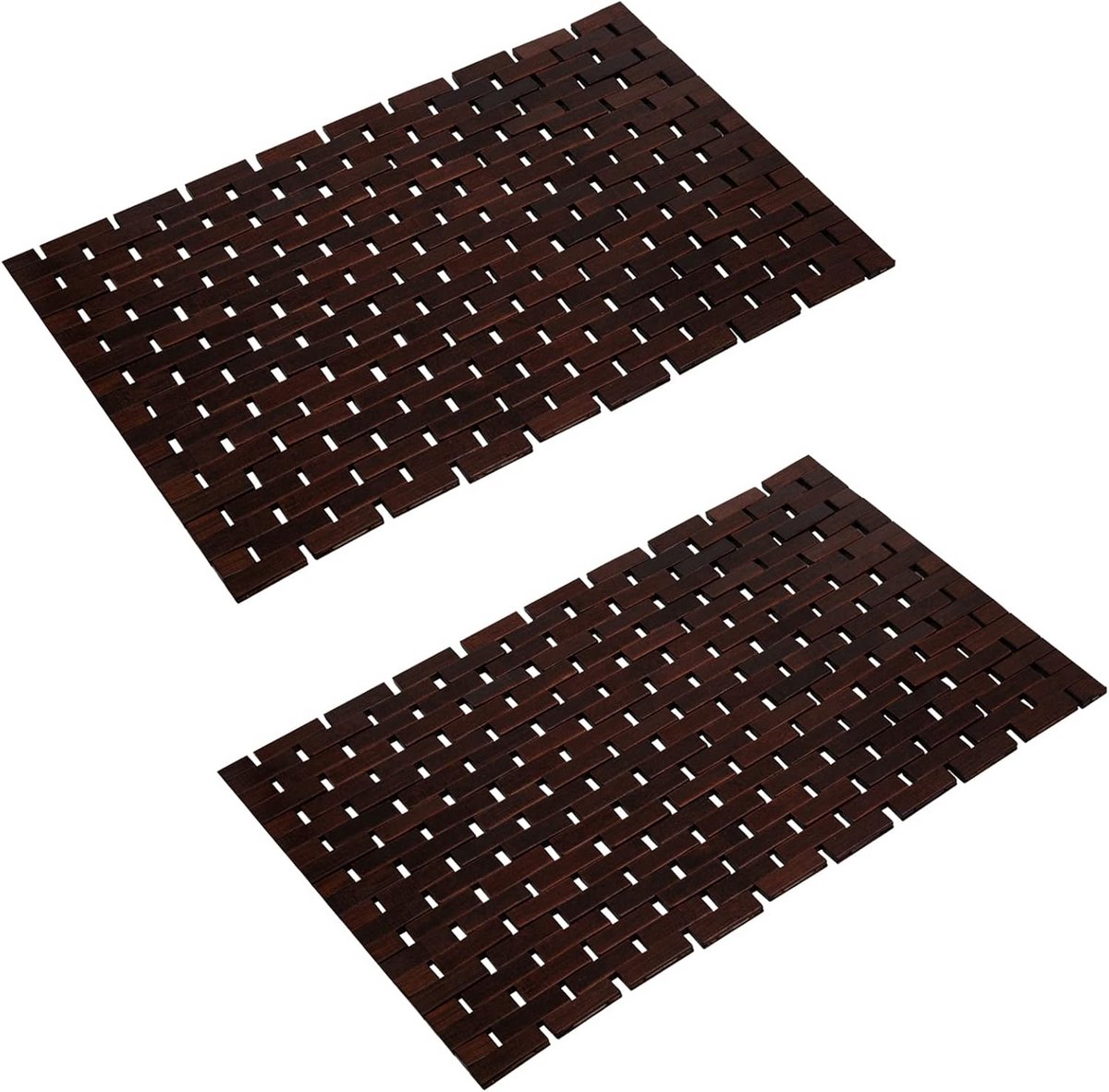 Bamboe badmat badkamer tapijten vloer hout douche bad waterdicht antislip accessoires 40,6 x 61 cm gemakkelijk schoon te maken, bruin, 2 stuks