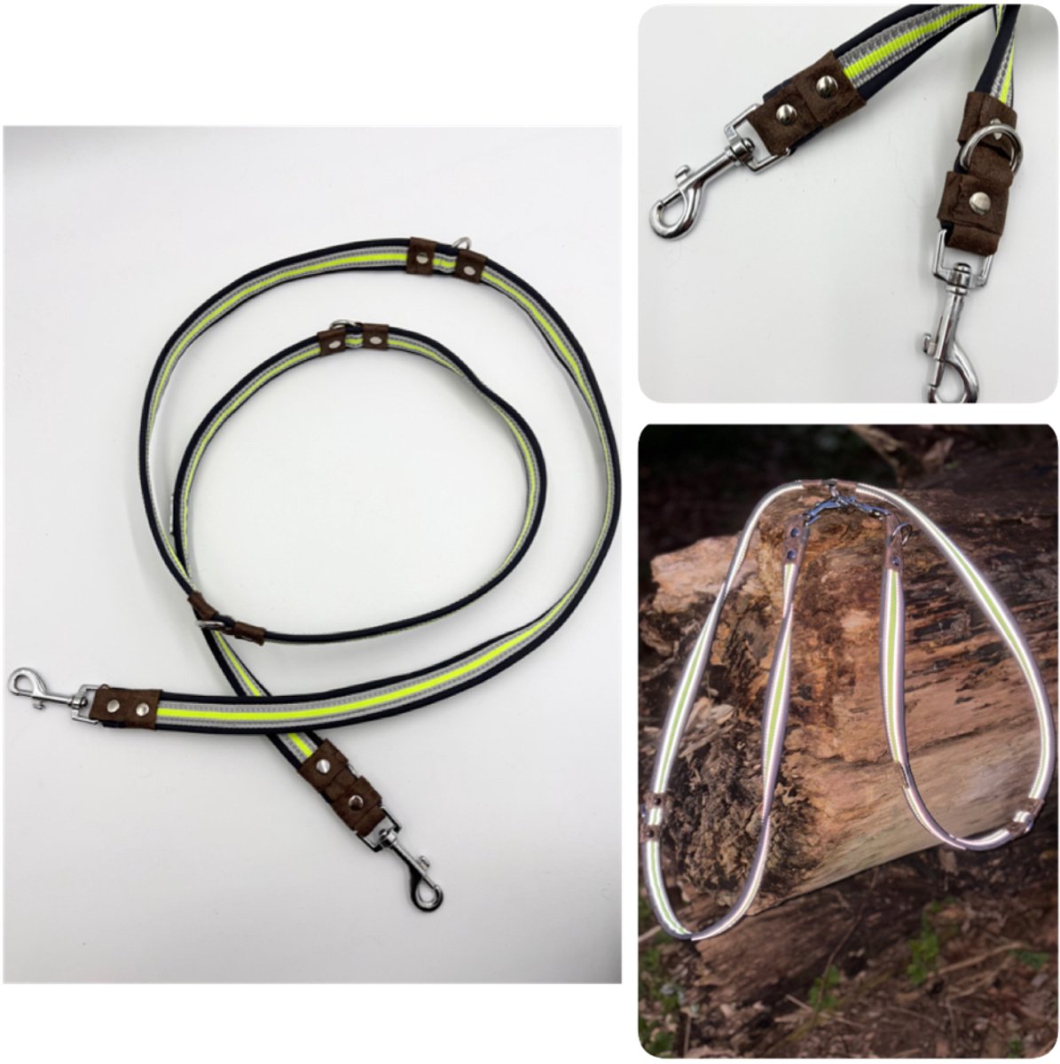 Hondenriem - Hondenlijn - ShukoGear by MadeByShuko - reflecterend - antraciet. grijs, fluorgeel - hondenlijn verstelbaar - honden uitlaatriem - dog leash - hondenriem fashion - hondenriem lichtgewicht - hondenlijn uniek ontwerp - hondenriem stevig