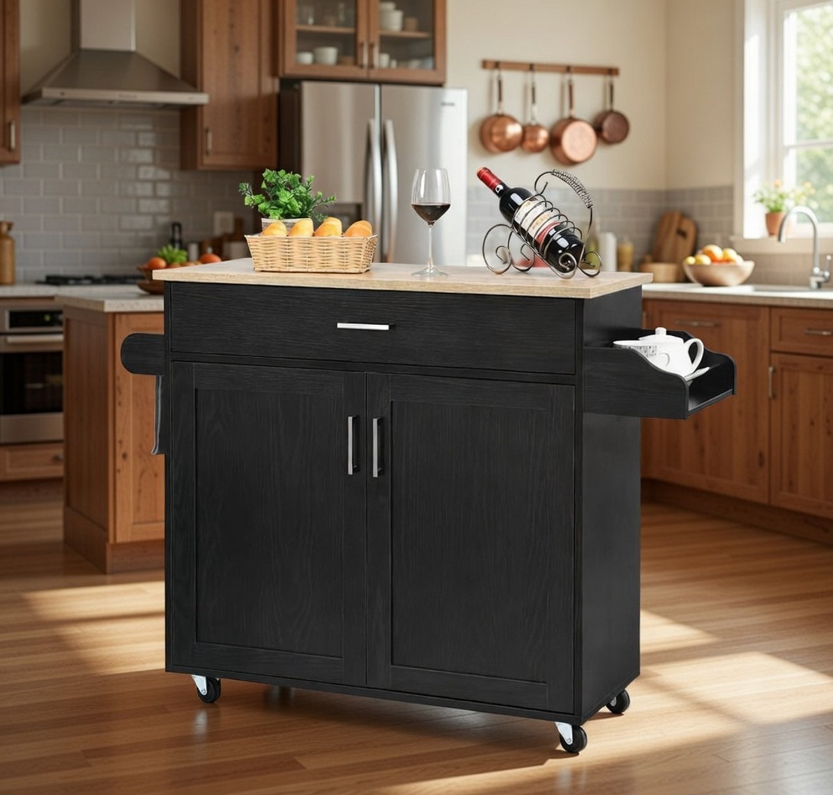 Milano Pro Luxe Keukentrolley met Lade, Kruidenrek en Verstelbare Plank (116x40x85 cm) – Zwart Casa Serena – Casa Dorada