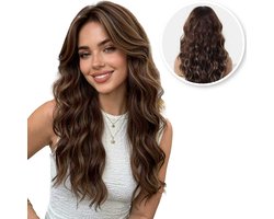 SassyGoods Pruik Bruin - Pruiken Dames Lang Haar - Wig - Haarwerk - Wasbaar - Bruin Pruik - 55 cm