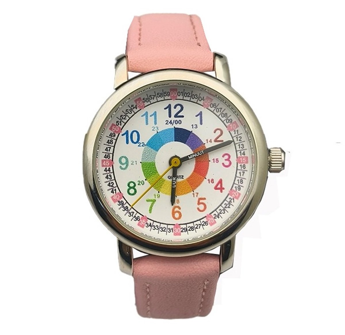 Horloge Meisjes - Kinderhorloge - Regenboog - Leren Klokkijken - Roze