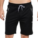 Zwarte korte sportbroek voor heren met trekkoord, ritszakken en SJS-logo.