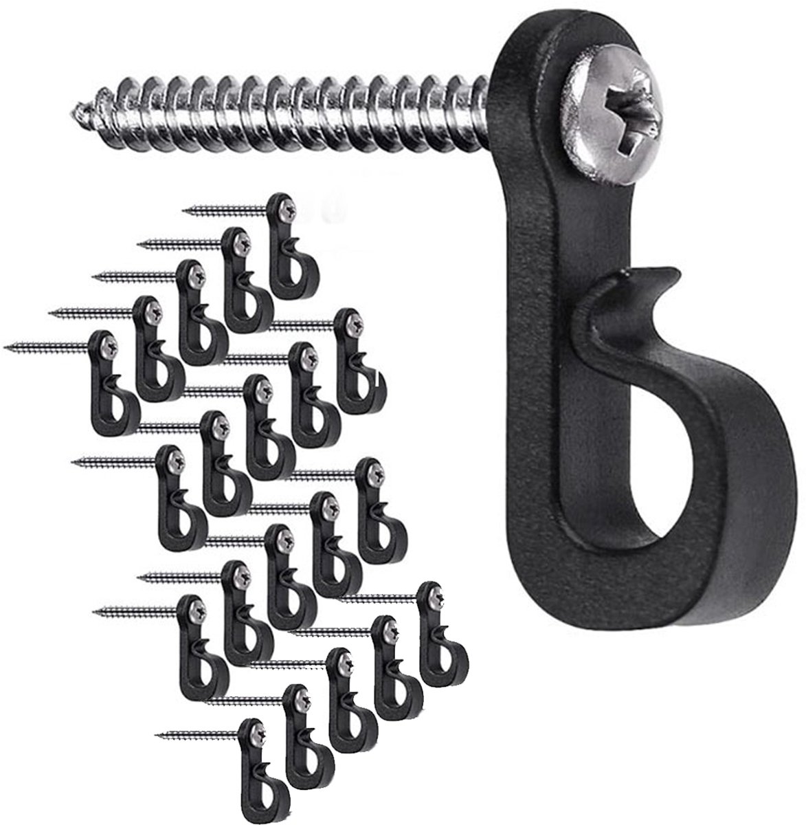 Ophanghaken Voor Kerstverlichting - 20 Stuks - Zwarte Haak Met Phillips Schroef - Voor Binnen Buiten En Garage - Duurzaam Kunststof - Feestverlichting Hanger