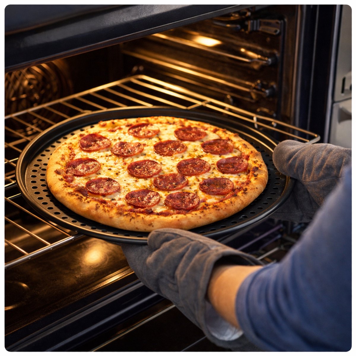 Alpina Pizzaplaat Ø34 cm – Pizzaplaat Voor Oven met Gaatjes – Hittebestendig tot 230°C – Antiaanbaklaag – Plaat Voor Pizza – Vaatwasserbestendig – foto 2
