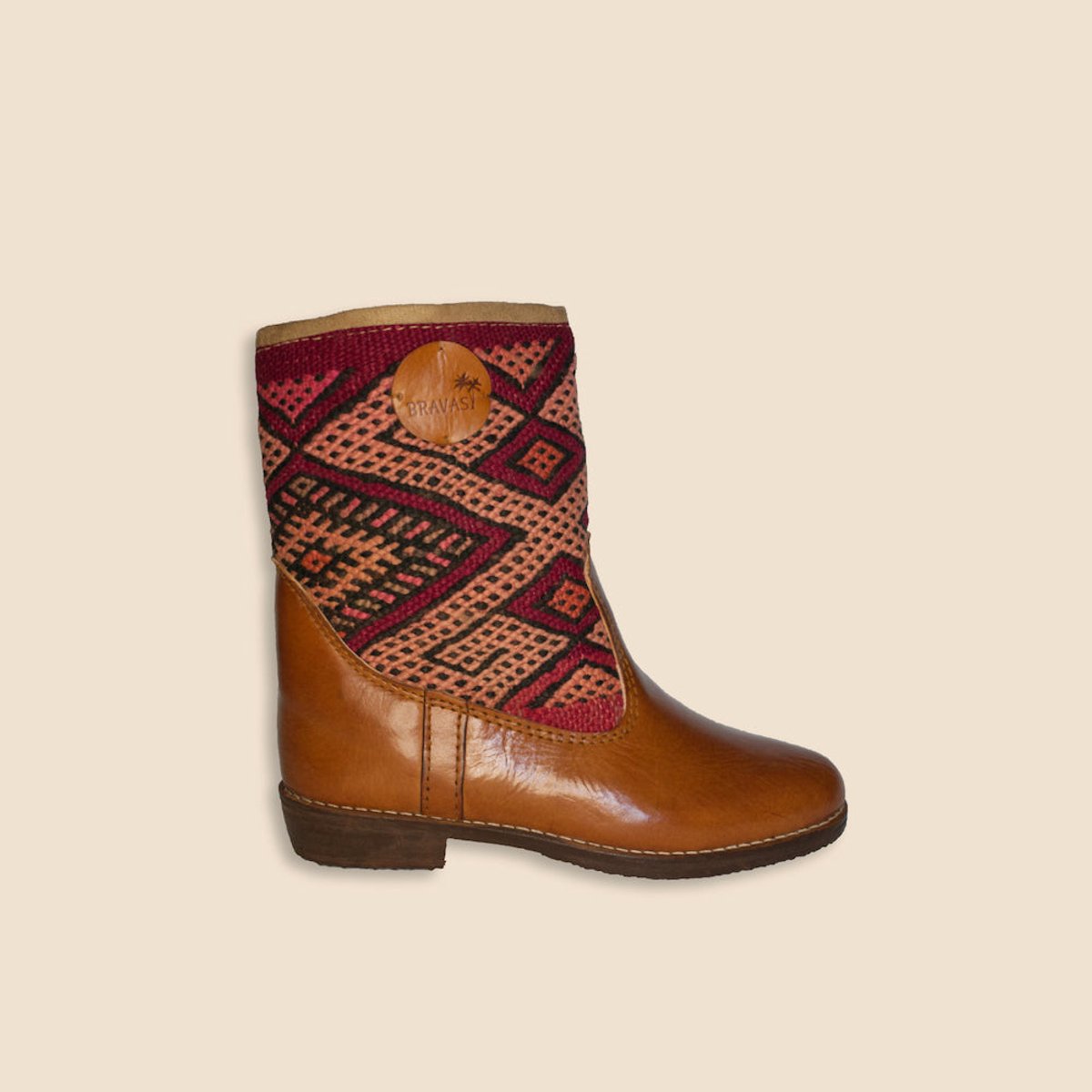 Kelim Boots | Cognacbruin Leer | Marokkaanse Kelim | Maat 38 | Leya | Bravas Boutique