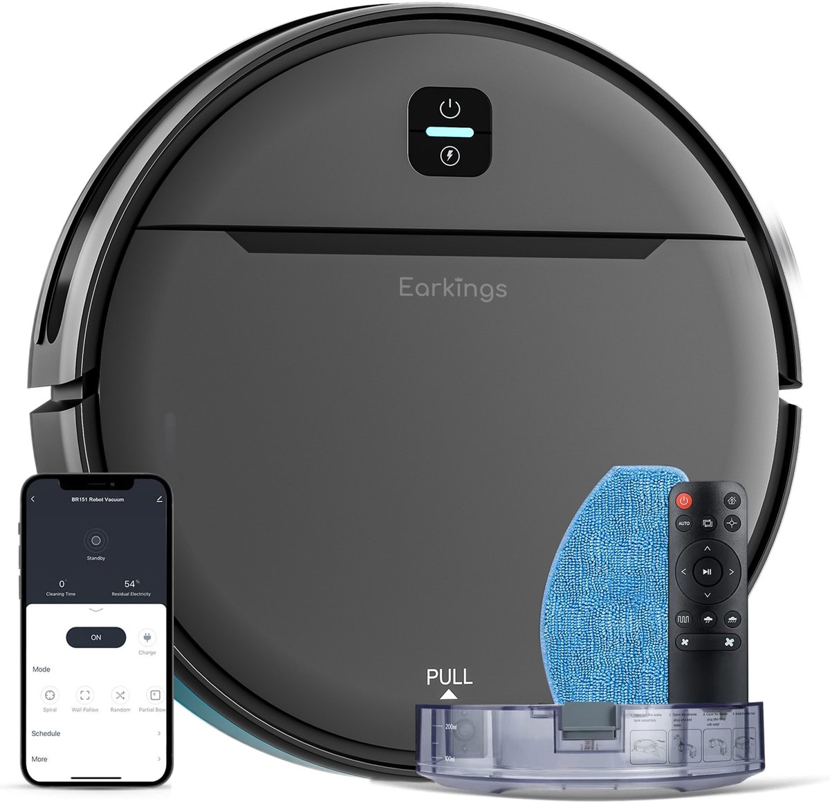 Earkings Robotstofzuiger met Dweilfunctie Zwart 1400 Pa - Earkings - €149,00