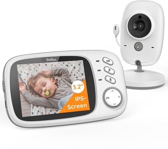 BOIFUN Babyfoon met Camera - 3.2” Scherm - Automatisch Nachtzicht - Terugspreekfunctie - Energiebesparing - Ingebouwde Slaapliedjes - Zonder WiFi