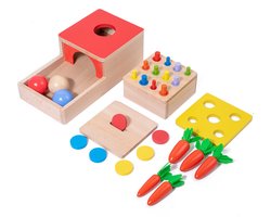 Montessori speelgoed 4-in-1 - Houten object permanence doos en sorteerspel - Motoriek speelgoed voor baby's vanaf 6 maanden - Educatief cadeau voor 1 jaar - Jongens en meisjes