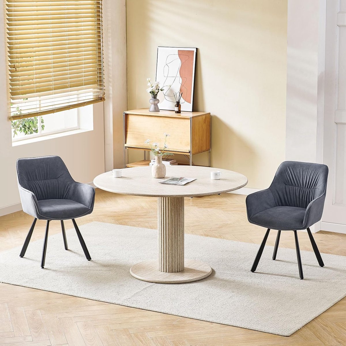 Eetkamerstoelen Set van 6 – 360° Draaibaar met Armleuningen – 45x43x81 cm – Ergonomische Gestoffeerde Stoelen met Metalen Poten – Moderne Keukenstoelen / Woonkamerstoelen – Grijs – Abkantoor