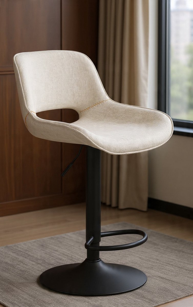 Bar Stool, Bar Chair, Linen Cover, Kitchen High Chair, Height-Adjustable, Padded Seat, 360° Rotatable, with Backrest, Metal Frame, Beige, BH438be-1-Casa Serena – Afmetingen op aanvraag – Casa Dorada