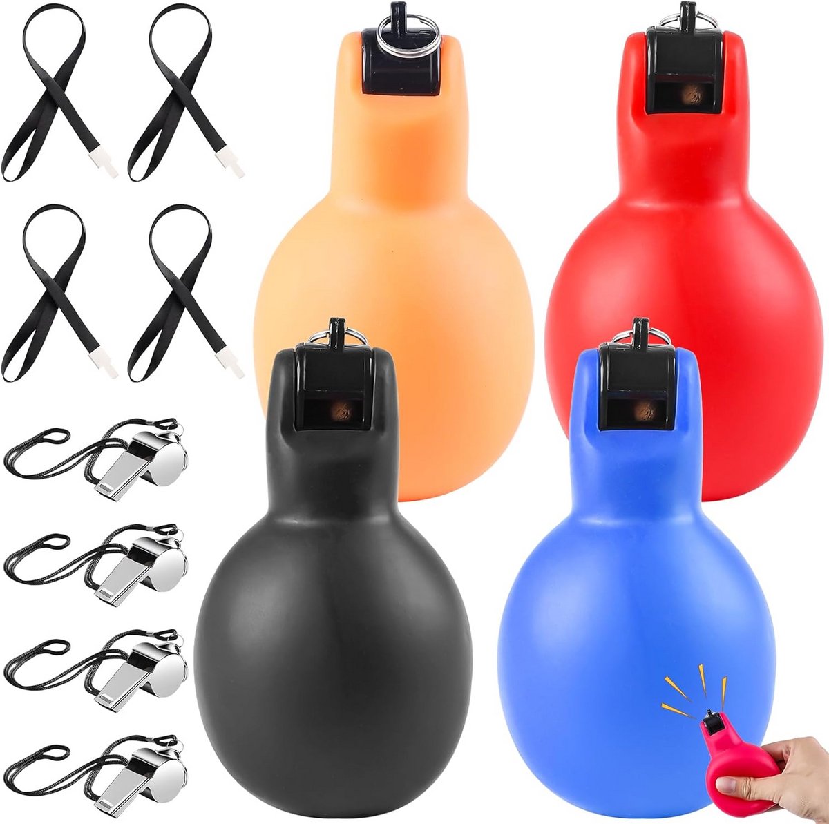 Set van 4 Handdrukfluitjes met Roestvrijstalen Sportfluitje - Ideaal voor Trainers en Coaching