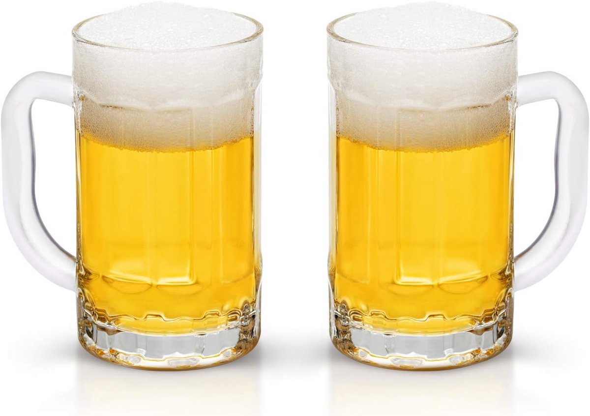Set van 2 Zware Grote Bierglazen met Handvat - Klassieke Biermokken 400ml
