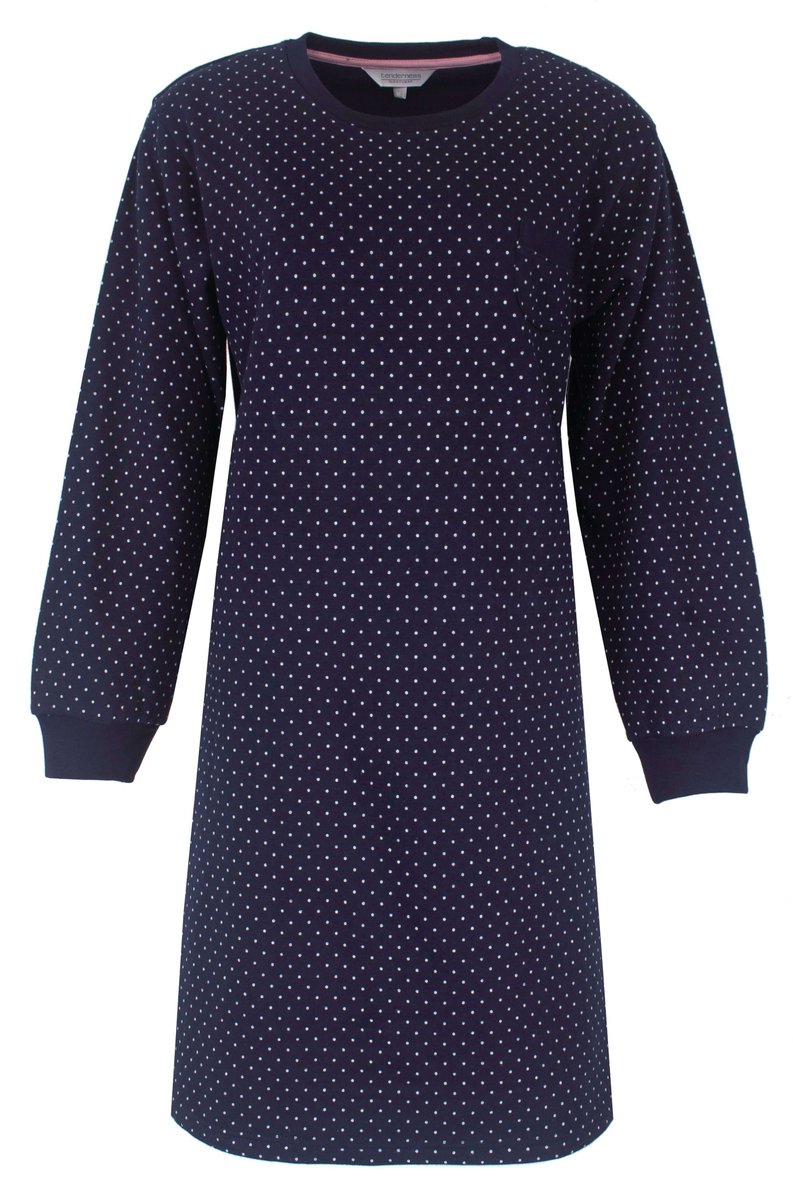 Tenderness Dames Nachthemd - Lange Mouwen - Fleece - Donker Blauw Donkerblauw
