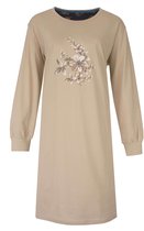 Medaillon Dames Nachthemd - Lange Mouwen - Katoen - Beige - Maat L