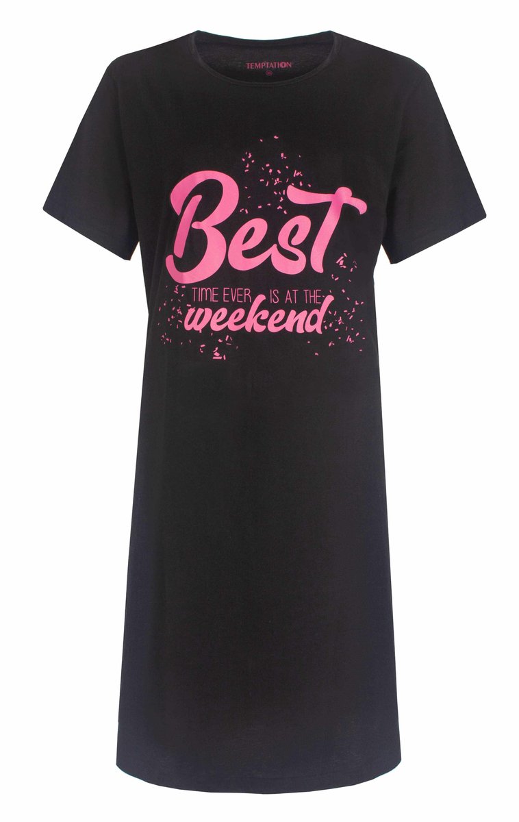 Temptation Dames Nachthemd - Big Shirt - Korte Mouw - Zwart
