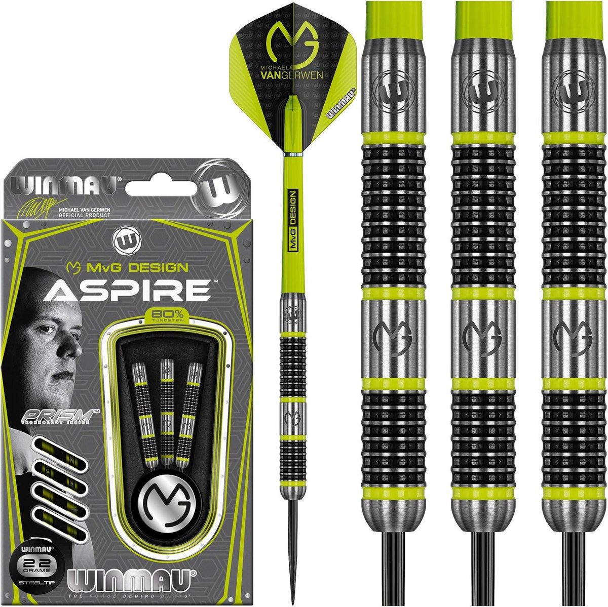 Tungsten Steeltip Dartset met Prism Vleugels en Nylon Shafts