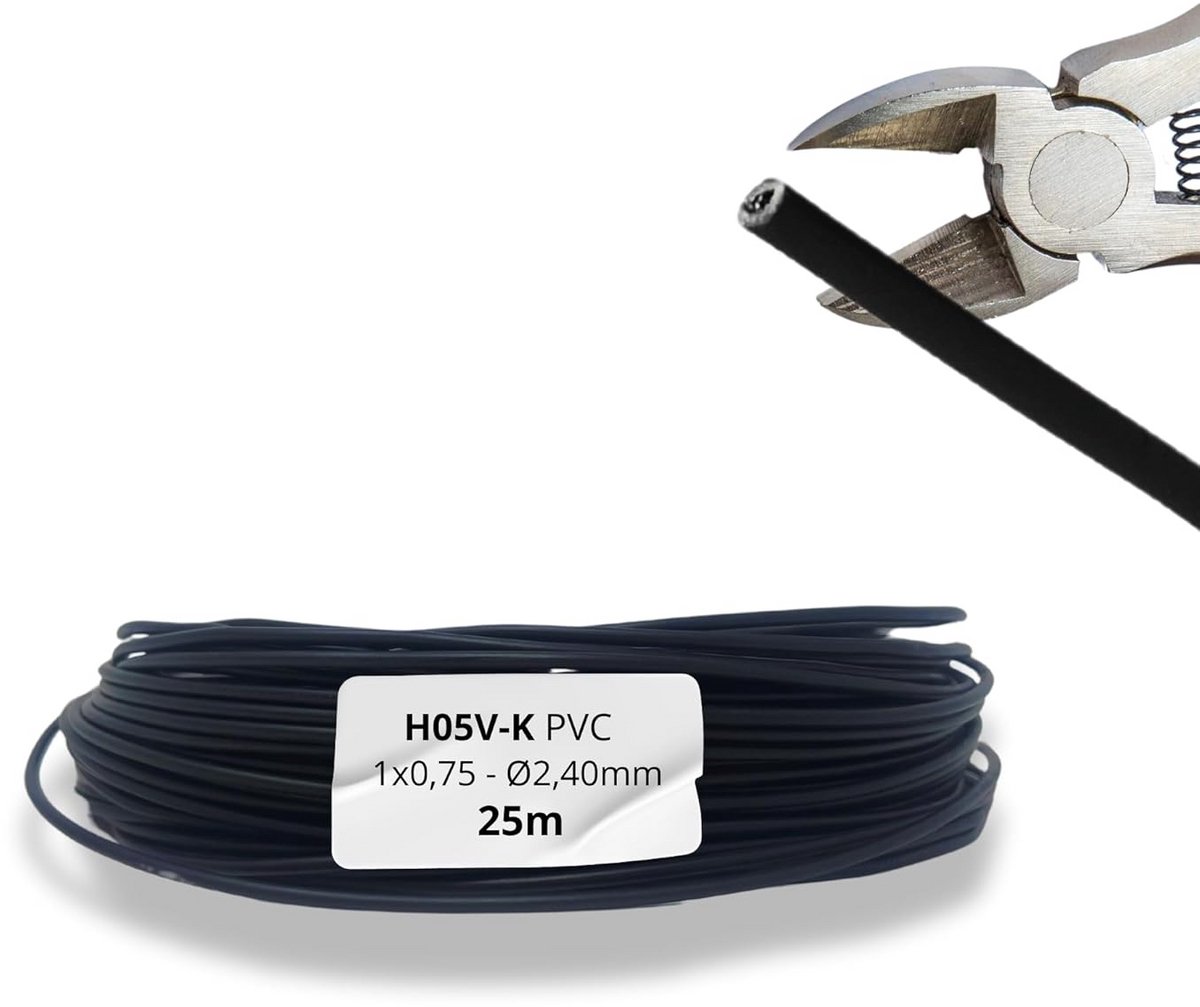 Flexibele Enkeladerige Installatiekabel 25m Zwart 1x0.75mm² PVC Koper