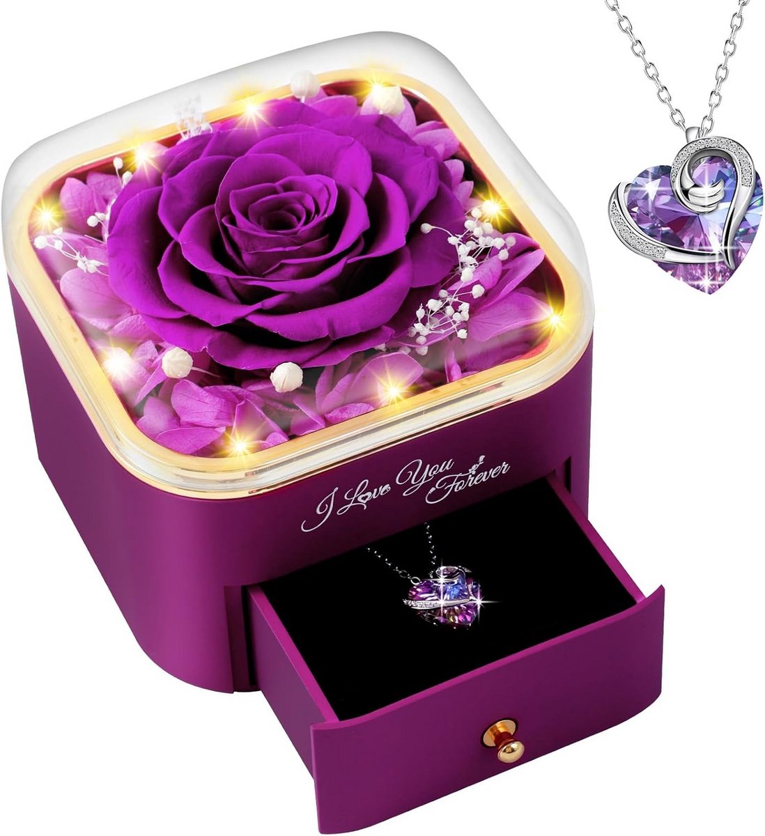 Eeuwige Roos Cadeau in Luxe Box - Origineel Geschenk voor Vrouwen, Valentijn, Moederdag en Jubileum (Violet)