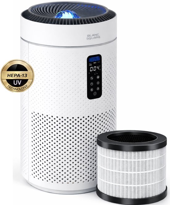 BS Luchtreiniger Pro - Air Purifier 5-laags met UV Desinfectie – HEPA 13 + Koolstoffilter – 400 m³/h 90m² – Werkt tegen allergieën, pollen, geurtjes – Automatisch met Luchtkwaliteit Indicator - Clean Air diffuser