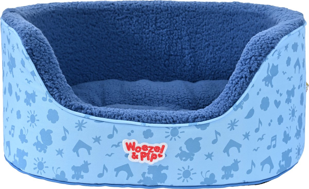 Woezel & Pip slaapmand hoge rand blauw 60cm
