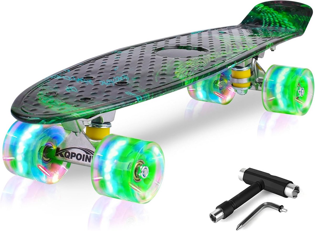 Compleet Skateboard 55 cm Mini Cruiser met Knipperende Wielen - Inclusief Gereedschap en Draagtas
