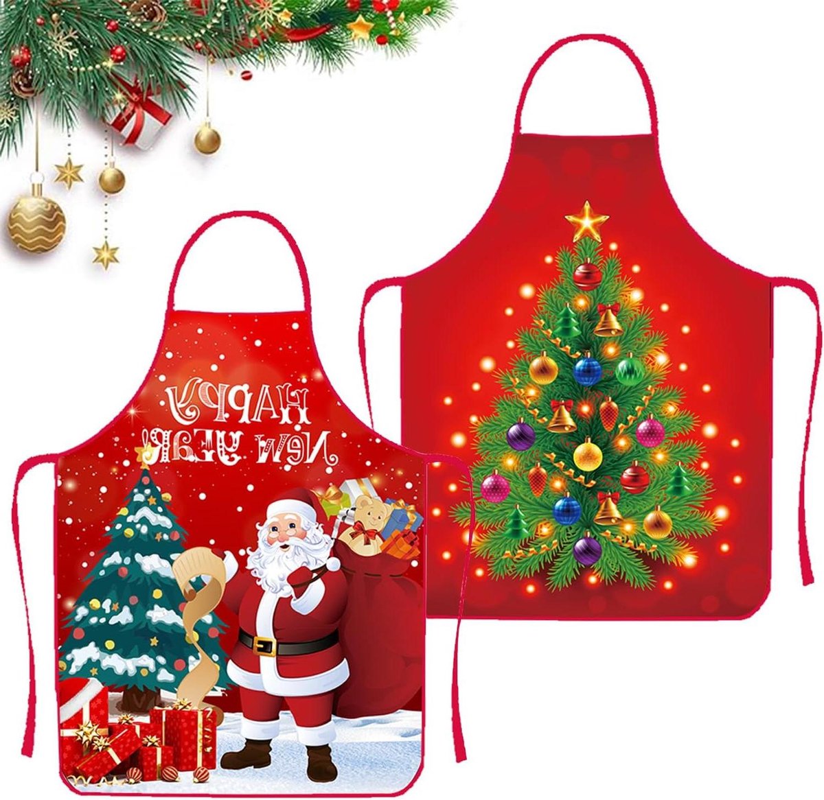 Kerstschorten set van 2 - grappige kookschorten voor keuken, bakken en barbecue