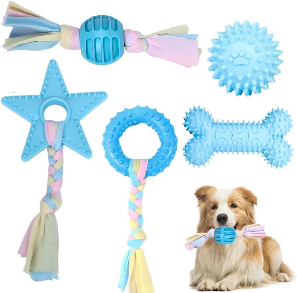 5 Delige Puppy Speelgoedset: Kauwspeelgoed met Bal en Touwen