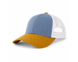 Trucker Cap - Local - Aqua & Mosterd – Verstelbare Baseball Cap met Mesh Achterkant – Unisex Volwassenen