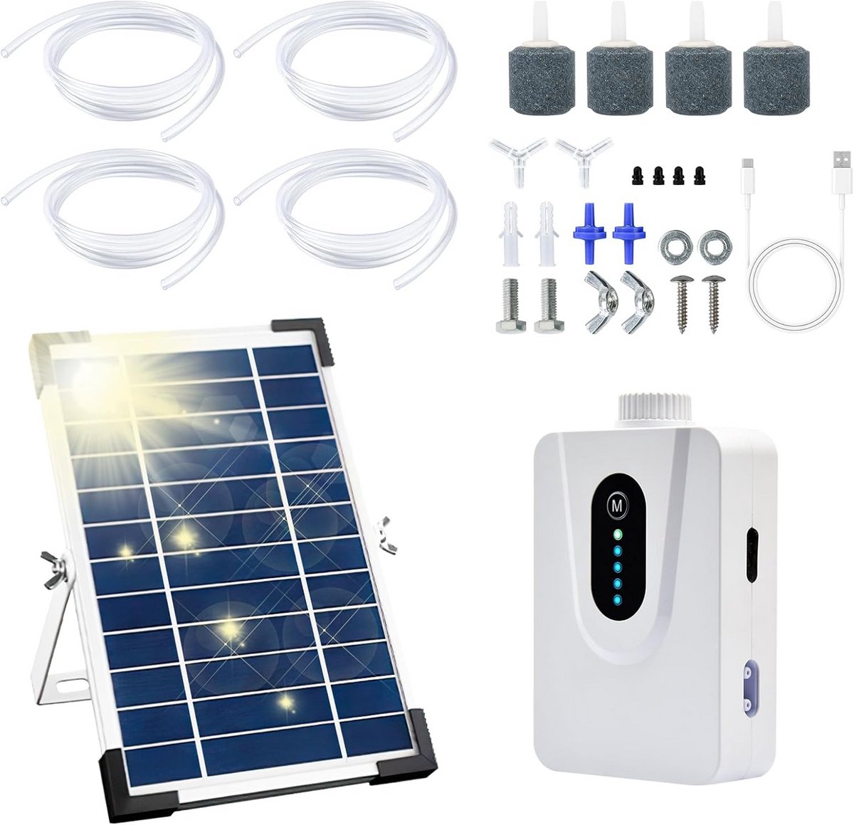 Zuurstofpomp op zonne-energie 7 W vijverbeluchter 6000 mAh accu luchtbellenstenen