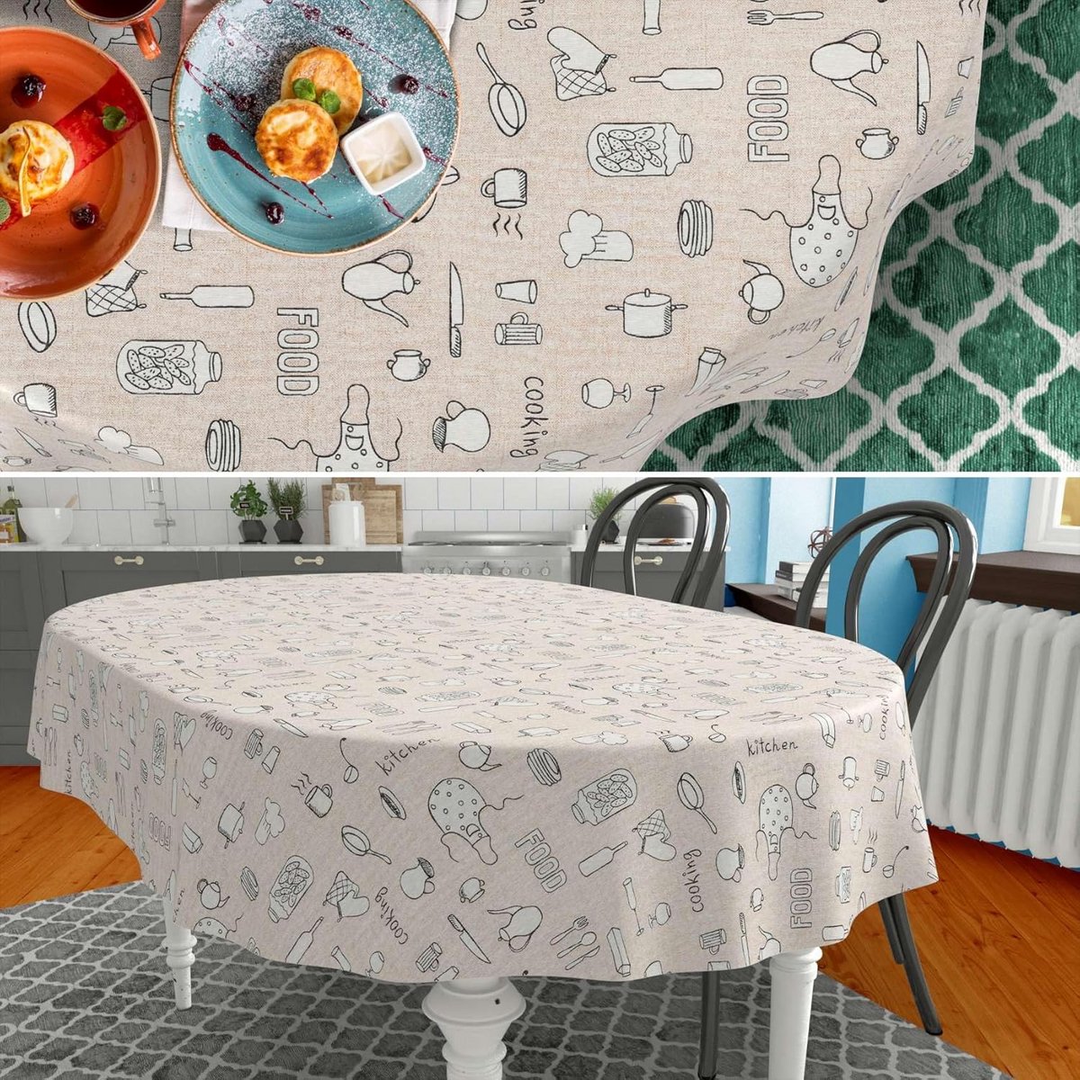 Stoffen tafelkleed afwasbaar 180 x 140 cm ovaal katoen polyester binnen buiten
