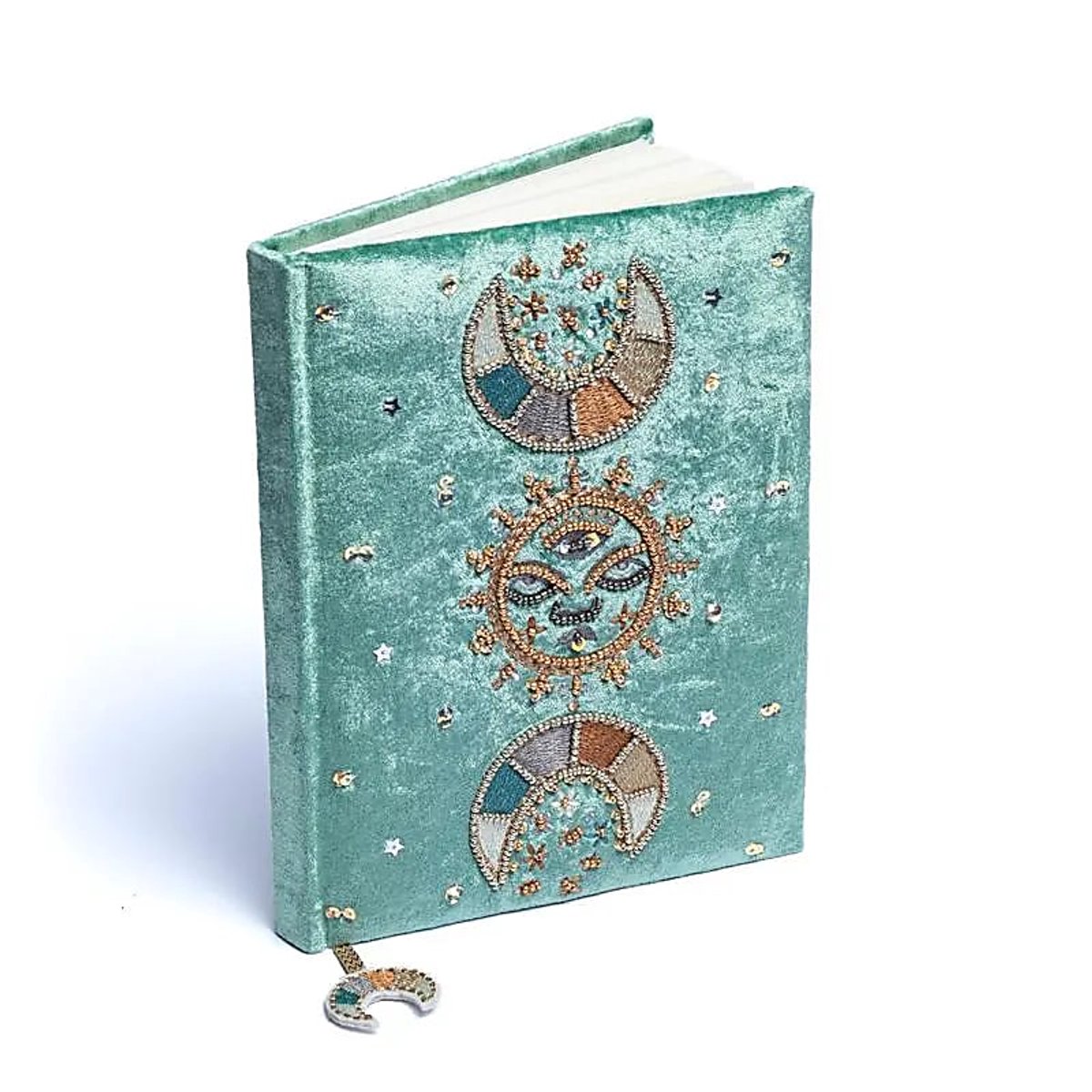 Notitieboek fluweel mint met maanfasen - 20x15cm.