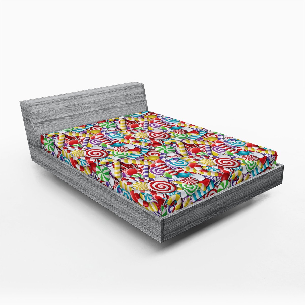 ABAKUHAUS Hoeslaken met snoepstokjesmotief, lolly's, zachte decoratieve stof met elastische band, 160 x 200 cm, meerkleurig