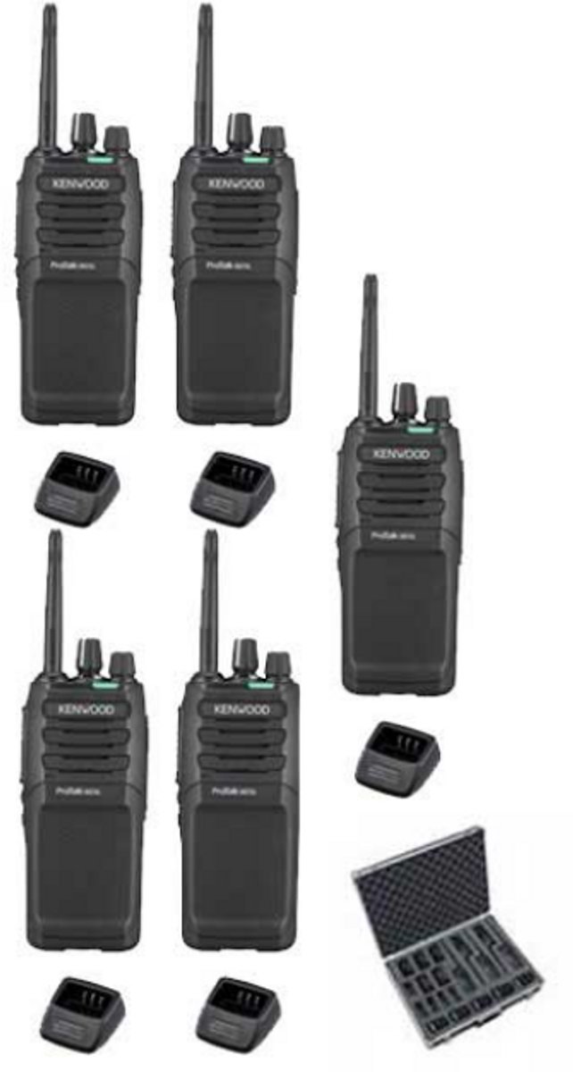 Set van 5 Kenwood TK-3701D IP55 Portofoon met tafellader en koffer