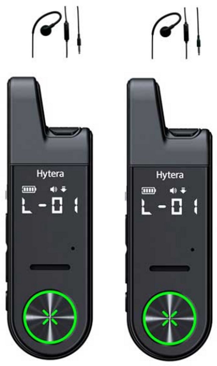 Set van 2 Hytera S1 mini LF portofoon vergunningvrij PMR446 met G-shape oortje
