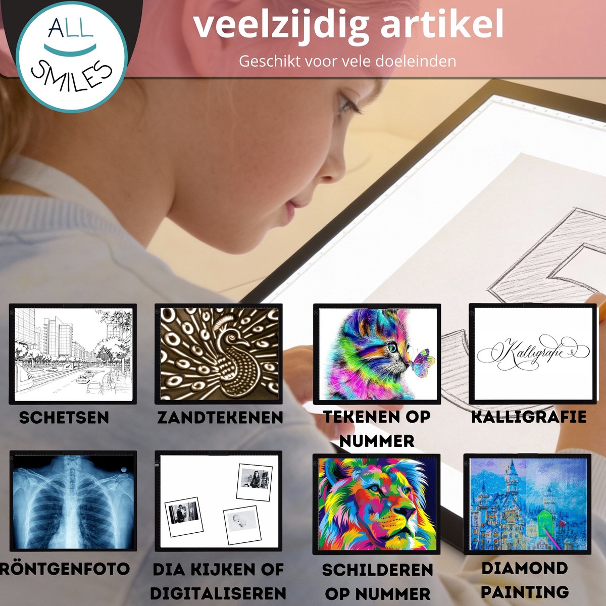 A2 Lightpad Lichtbak Diamond Painting Volwassenen | Oplaadbaar Magnetisch | All Smiles Premium Tekenbord XXXL | 2026 MODEL | Tekenen Schetsen Hobby — afbeelding 9