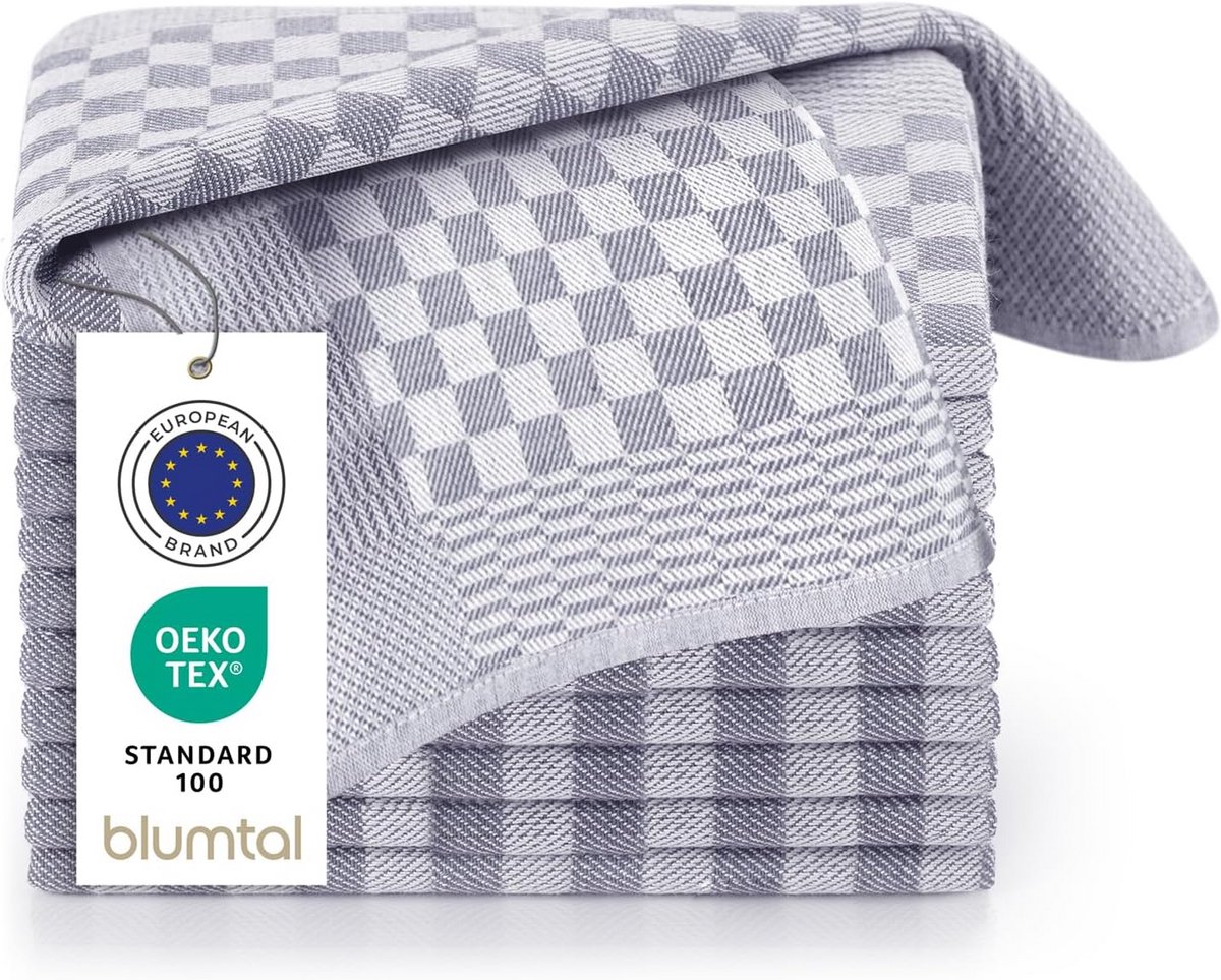 Set van 20 Keukendoeken 100% Katoen - Absorberend en Duurzaam - 50 x 70 cm Geruit Grijs