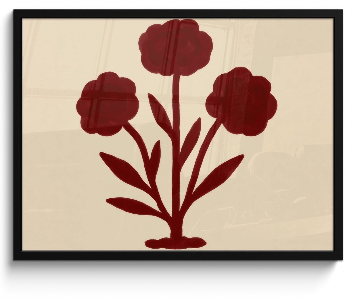 FrameYourWall Poster in lijst - Fotolijst 70x50 cm - Posters - Bloemen - Bladeren - Rood - Minimalistisch - Posterlijst zwart - Decoratie - Wanddecoratie woonkamer - Muurdecoratie slaapkamer Bloemen - Bladeren - Minimalistisch