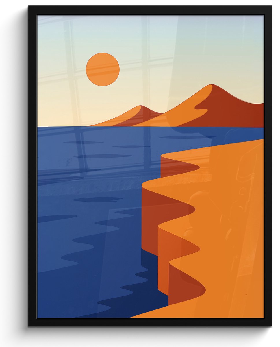 FrameYourWall Poster in lijst - Fotolijst 50x70 cm - Posters - Landschap - Bergen - Zon - Zee - Posterlijst zwart - Decoratie - Wanddecoratie woonkamer - Muurdecoratie slaapkamer