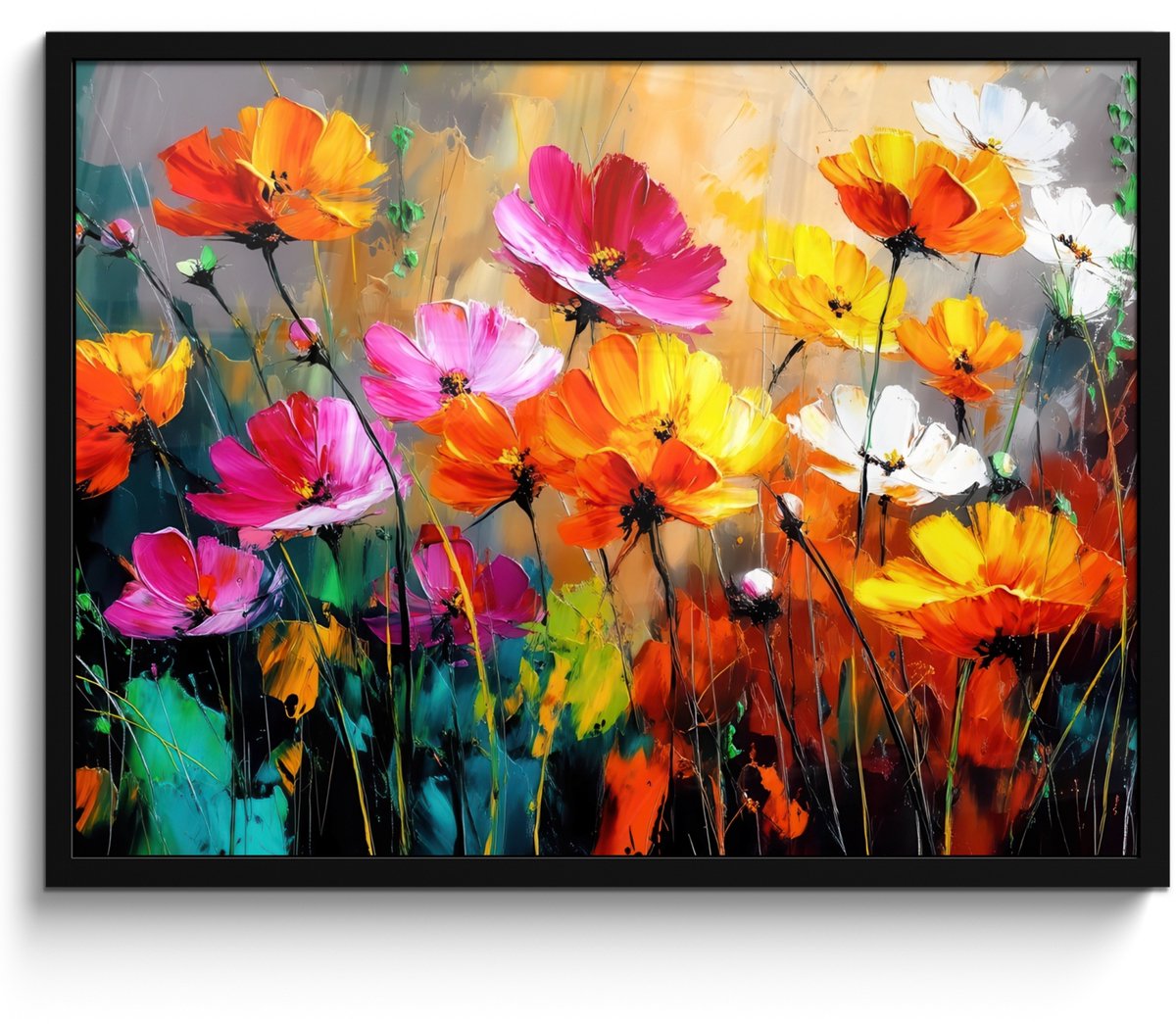 FrameYourWall Poster in lijst - Fotolijst 70x50 cm - Posters - Felgekleurd - Bloemblaadjes - Abstract - Posterlijst zwart - Decoratie - Wanddecoratie woonkamer - Muurdecoratie slaapkamer