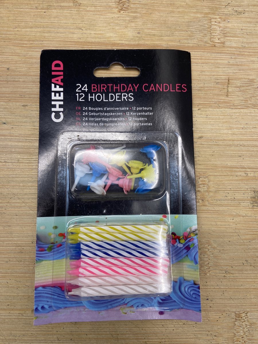 Chef Aid Birthday 24 Candles 12 Holders Assorted Colours Taartkaars