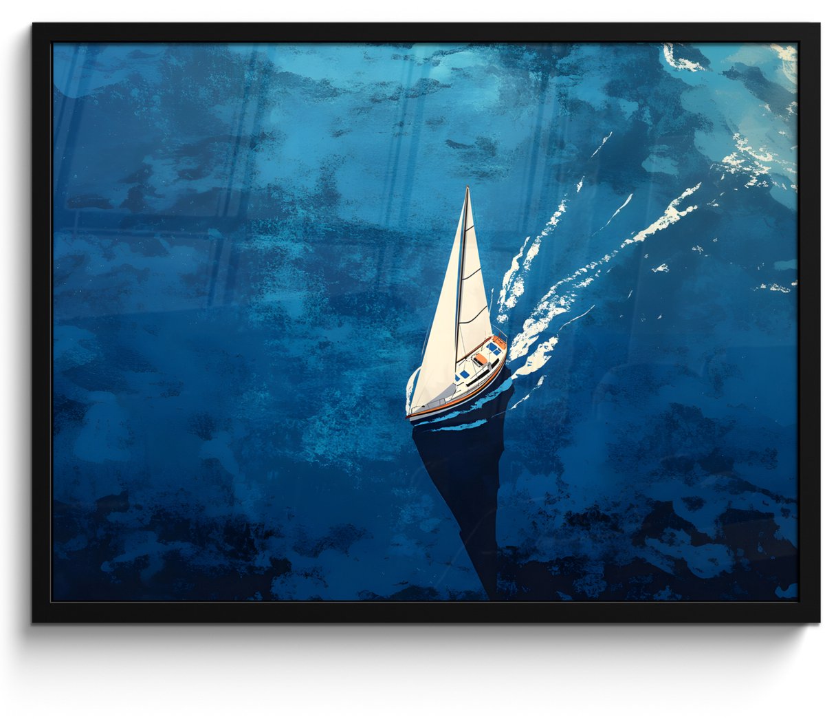 FrameYourWall Poster in lijst - Fotolijst 70x50 cm - Posters - Zeilboot - Water - Abstract - Schaduw - Posterlijst zwart - Decoratie - Wanddecoratie woonkamer - Muurdecoratie slaapkamer