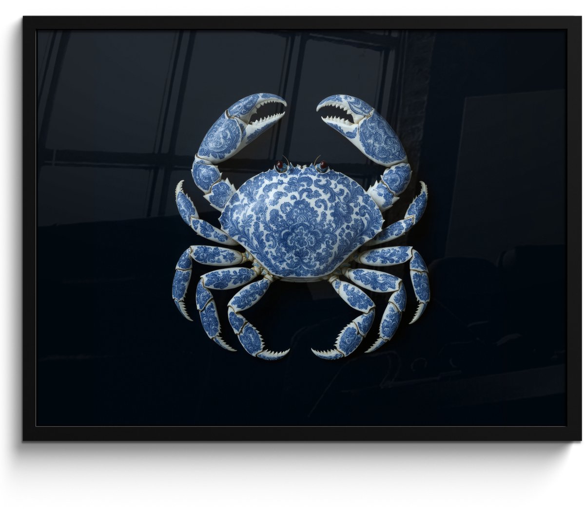 FrameYourWall Poster in lijst - Fotolijst 70x50 cm - Posters - Krab - Delfts blauw - Dieren - Posterlijst zwart - Decoratie - Wanddecoratie woonkamer - Muurdecoratie slaapkamer