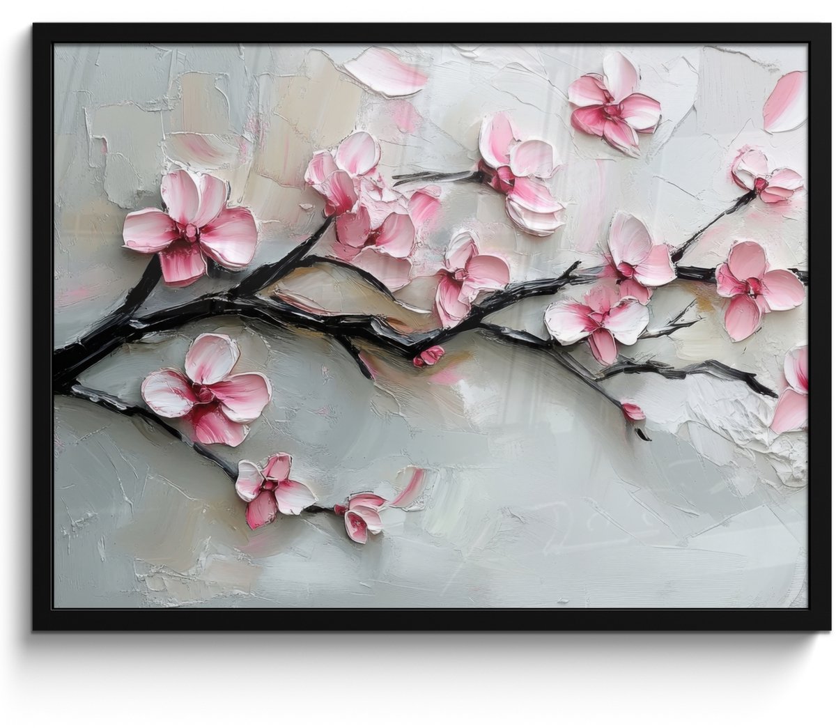 FrameYourWall Poster in lijst - Fotolijst 70x50 cm - Posters - Bloesem - Kunstzinnig - Roze - Sakura - Posterlijst zwart - Decoratie - Wanddecoratie woonkamer - Muurdecoratie slaapkamer