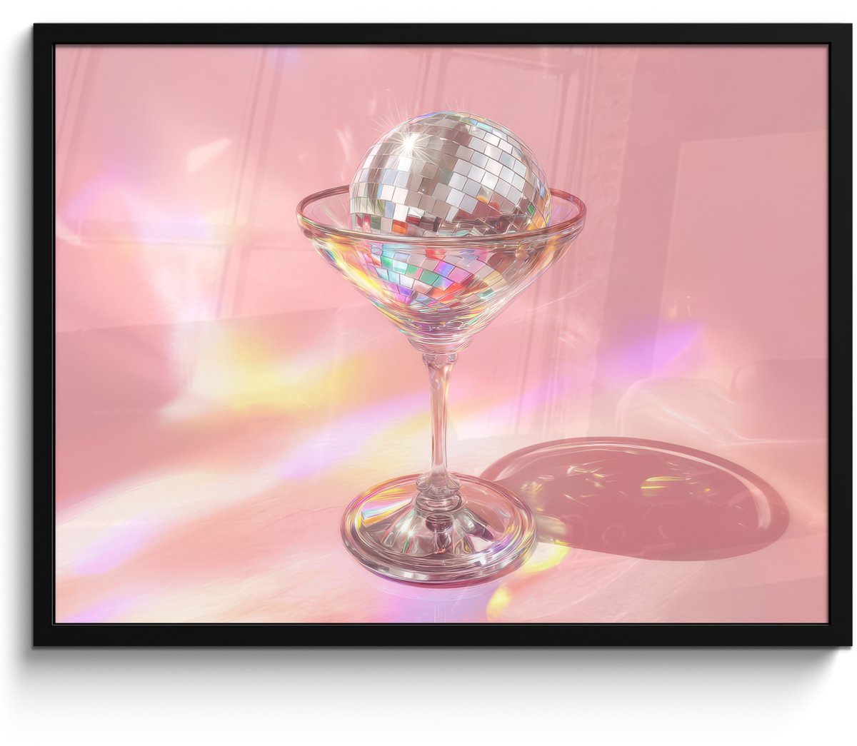 FrameYourWall Poster in lijst - Fotolijst 70x50 cm - Posters - Martiniglas - Discobal - Fonkelende lichtvlekken - Posterlijst zwart - Decoratie - Wanddecoratie woonkamer - Muurdecoratie slaapkamer Discobal - Martiniglas