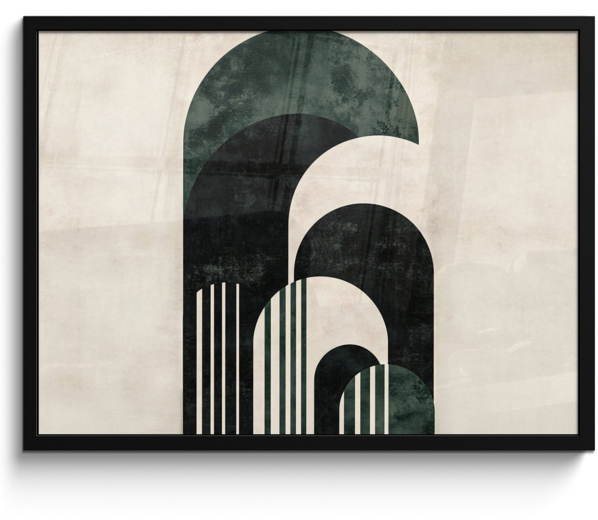 FrameYourWall Poster in lijst - Fotolijst 70x50 cm - Posters - Bogen - Donkergroen - Lijnen - Posterlijst zwart - Decoratie - Wanddecoratie woonkamer - Muurdecoratie slaapkamer Vormen