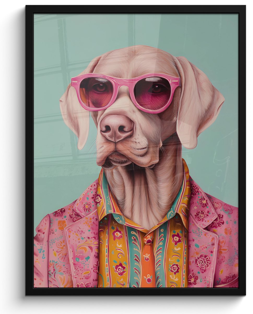 FrameYourWall Poster in lijst - Fotolijst 50x70 cm - Posters - Hond - Overhemd - Bloemen - Bril - Posterlijst zwart - Decoratie - Wanddecoratie woonkamer - Muurdecoratie slaapkamer