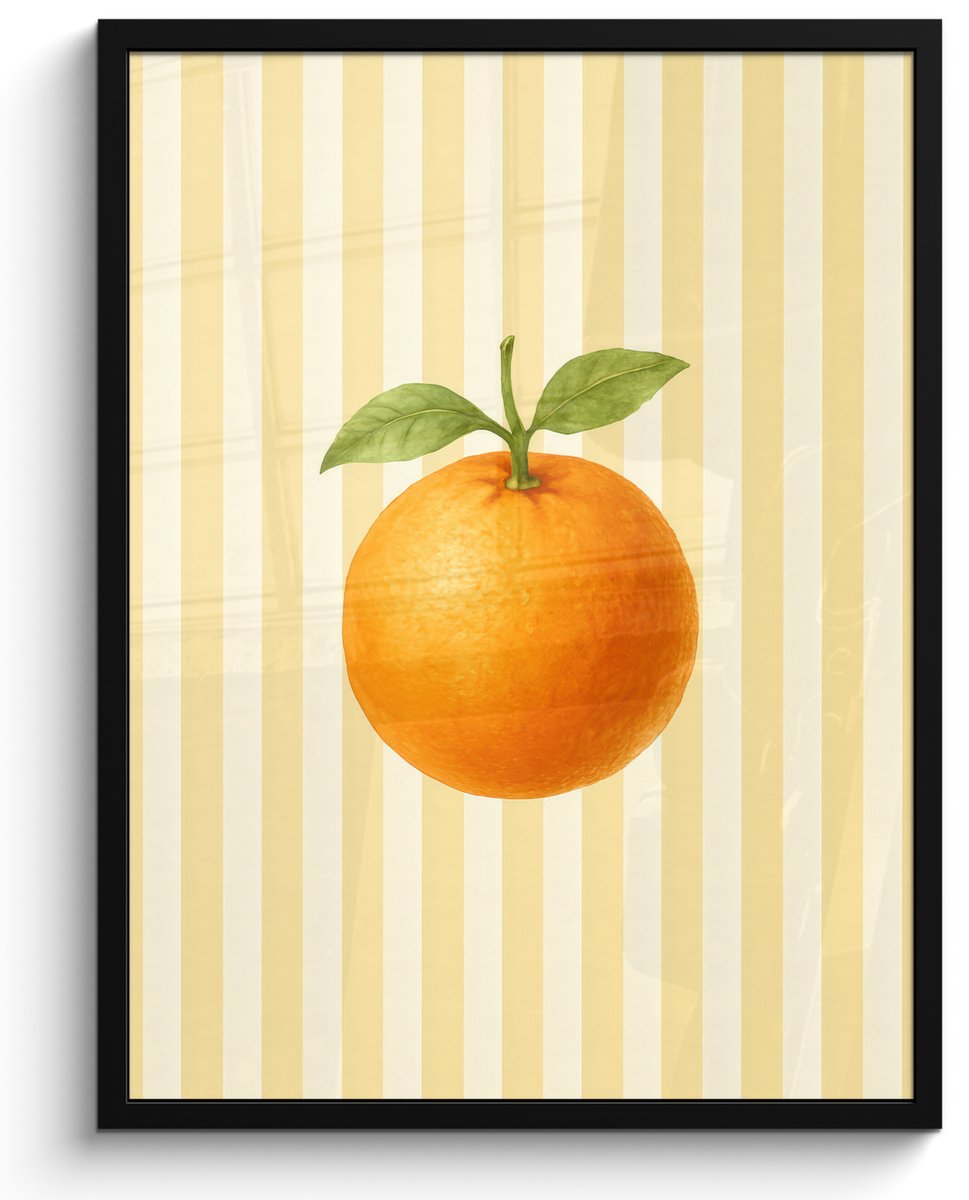 FrameYourWall Poster in lijst - Fotolijst 50x70 cm - Posters - Sinaasappel - Strepen - Oranje - Zomers - Posterlijst zwart - Decoratie - Wanddecoratie woonkamer - Muurdecoratie slaapkamer Multicolor