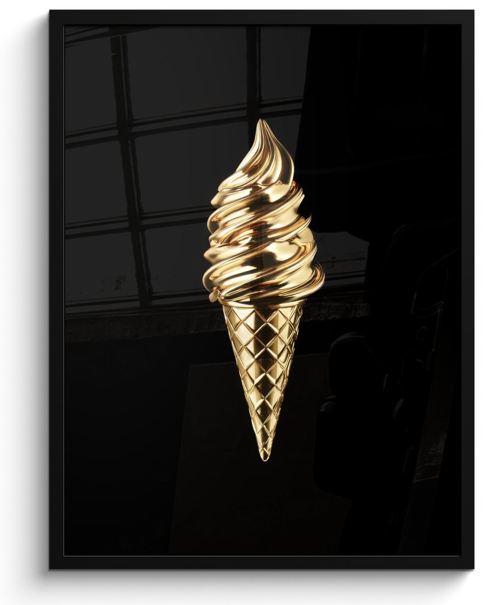 FrameYourWall Fotolijst inclusief poster - Posterlijst 50x70 cm - Posters - Ijs - Goud - Zwart - Eten - Foto in lijst - Keuken decoratie muur - Wanddecoratie accessoires - Muurdecoratie - Schilderijen IJsco