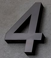 3D Huisnummer 4 Materiaal: RVS - Hoogte: 20cm - Kleur: Zwart
