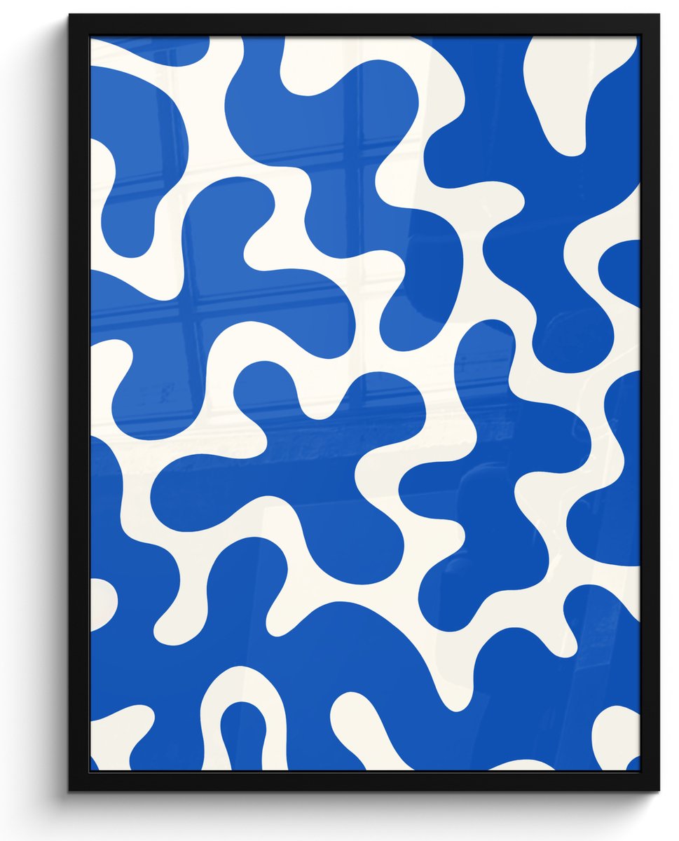 FrameYourWall Poster in lijst - Fotolijst 50x70 cm - Posters - Vormen - Abstract - Blauw - Golven - Posterlijst zwart - Decoratie - Wanddecoratie woonkamer - Muurdecoratie slaapkamer